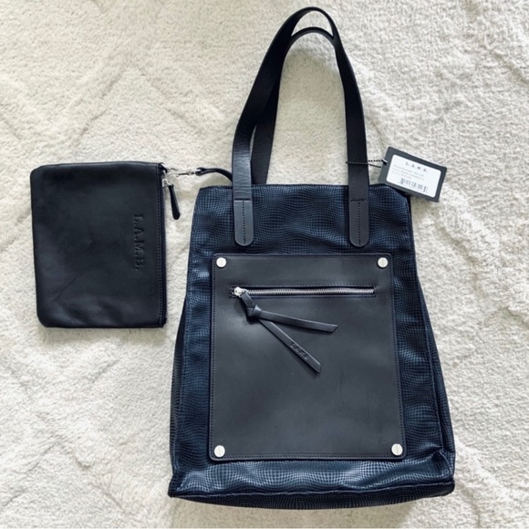L.a.m.b Frankie 2 Black Structured Large Tote Bag New With Tags - Picture 3 of 16